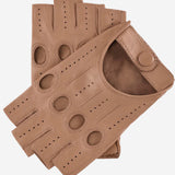 Rossana (beige) - Italian fingerless lambskin leather driving gloves