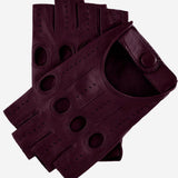 Rossana (eggplant) - Italian fingerless lambskin leather driving gloves