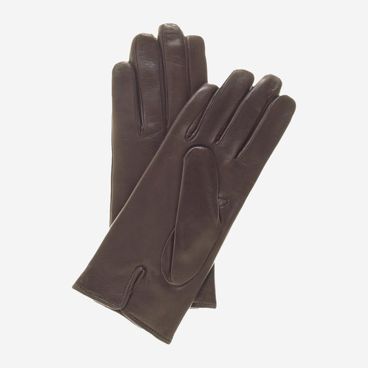 FC05 (brown) - Women's short fingered cadet Italian cashmere lined leather gloves