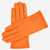 Sofia (tangerine) - Italian lambskin leather gloves with silk lining - Leather Gloves Online - Luxury Leather Gloves - 1