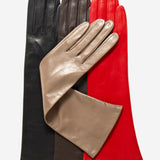 Elena (taupe) - Italian silk lined 6-button length leather opera gloves