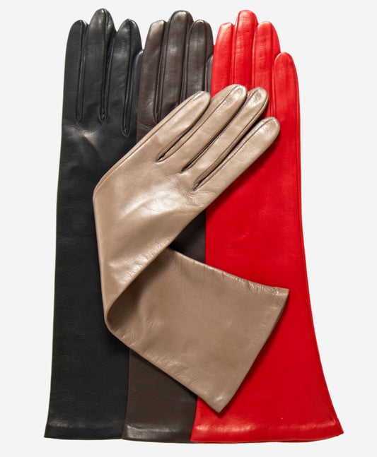 Elena (red) - Italian silk lined 6-button length leather opera gloves