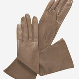 Elena (taupe) - Italian silk lined 6-button length leather opera gloves - Leather Gloves Online - Luxury Leather Gloves - 1