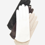 FS02 (cream) - Women's Italian silk lined leather gloves with curved hem