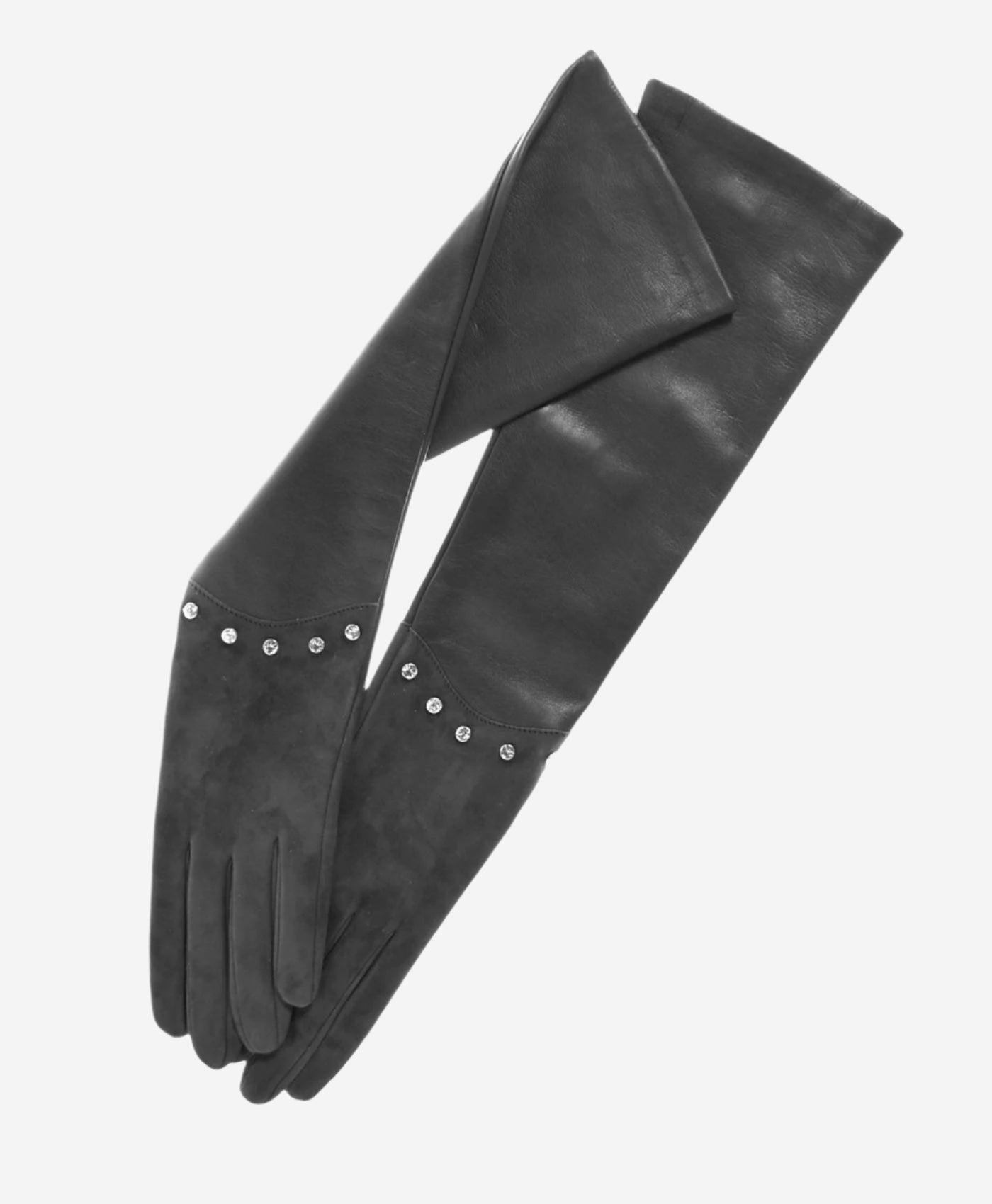 FS03W12 (slate) - Italian Leather Evening Gloves with Swarovski Crystal Accents (12 Button Length) - Leather Gloves Online - Luxury Leather Gloves - 1