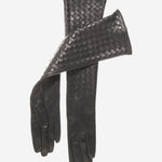 FS04W10 (black) - Italian Long Woven Black Leather Gloves - 10-Button Length - Leather Gloves Online - Luxury Leather Gloves - 1