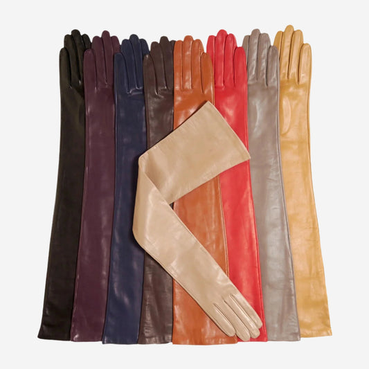 FS15W16 (taupe) - Italian silk lined opera leather gloves - 16-button length