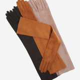 FS15W16SUEDE (taupe) - Italian silk lined suede opera gloves - 16-button length