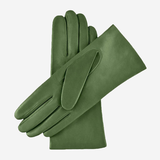 Isabella (green) - Italian lambskin leather gloves with cashmere lining