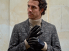 Marco (black) - Italian lambskin leather gloves with brown rabbit fur lining