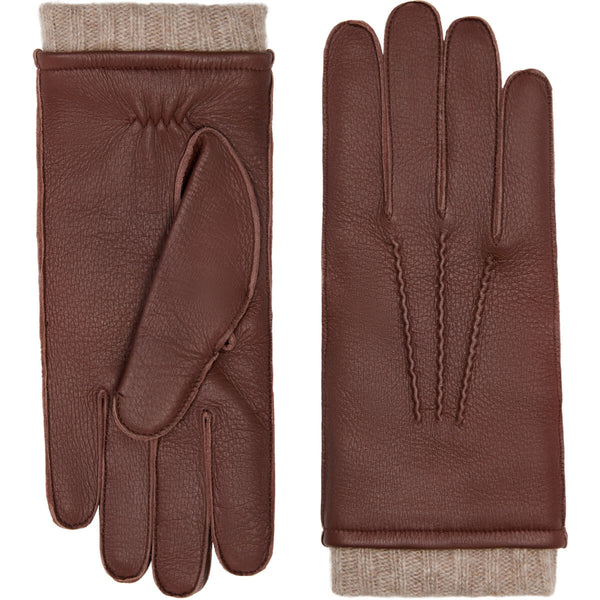 Vittoria (brown) - Italian gloves made of American deerskin leather with cashmere lining