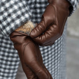 Francesca (brown) - lambskin leather gloves with brown fur lining