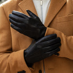 Marco (black) - Italian lambskin leather gloves with brown rabbit fur lining - Fratelli Orsini - Luxury Leather Gloves - Handmade in Italy - 7