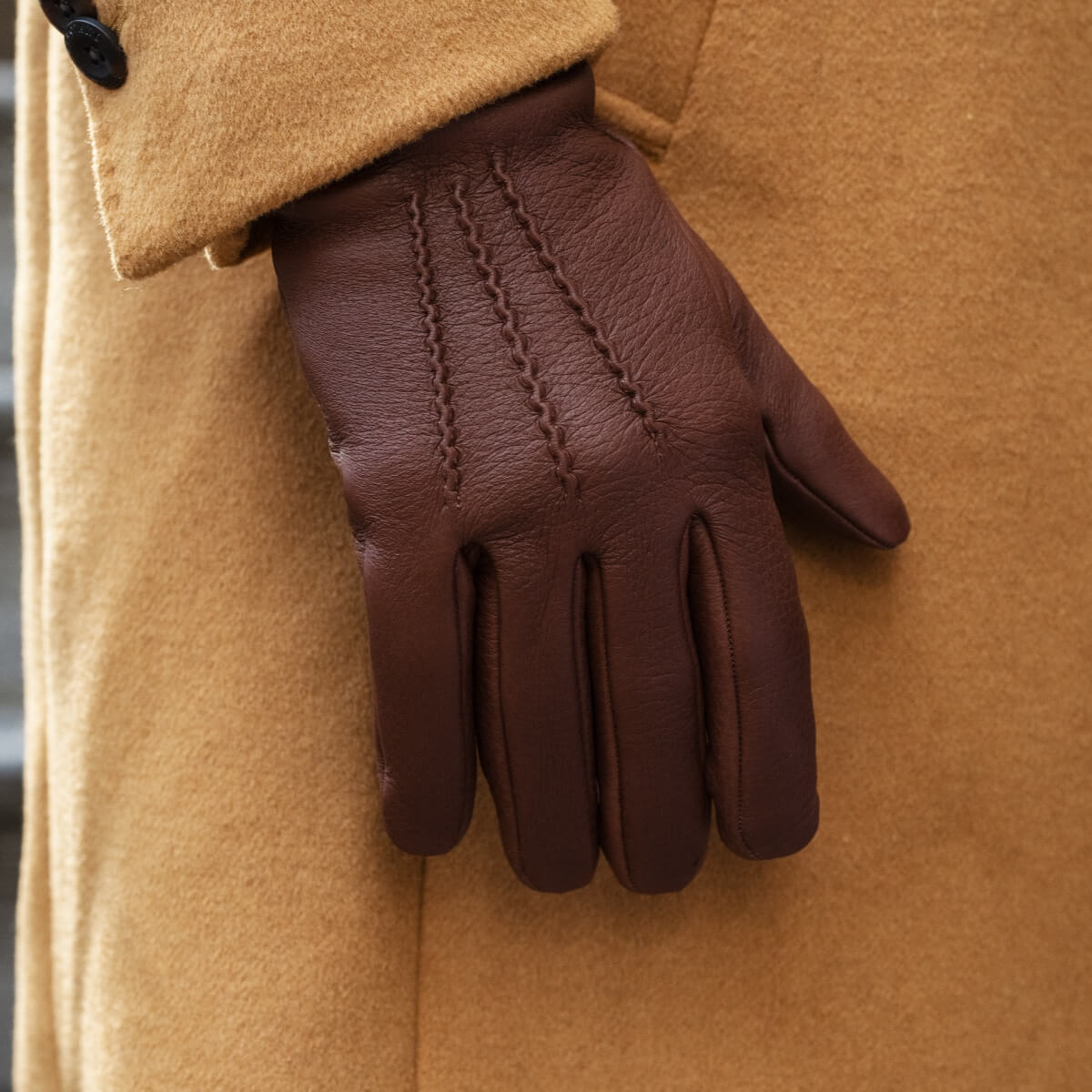 Lorenzo (brown) - Italian gloves made of American deerskin leather with cashmere lining - Fratelli Orsini - Luxury Leather Gloves - Handmade in Italy - 11