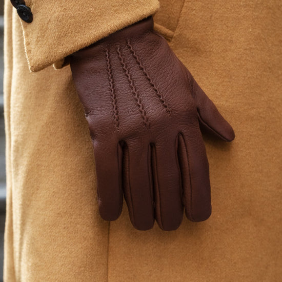 Lorenzo (brown) - Italian gloves made of American deerskin leather with cashmere lining - Fratelli Orsini - Luxury Leather Gloves - Handmade in Italy - 11