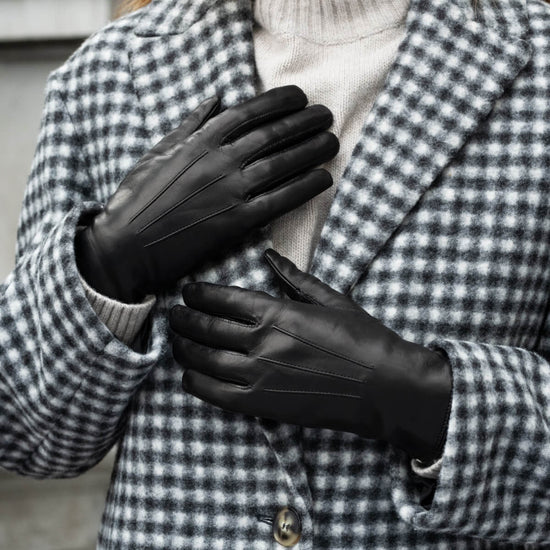 Francesca (black) - Italian lambskin leather gloves with brown rabbit fur lining - Fratelli Orsini - Luxury Leather Gloves - Handmade in Italy - 8
