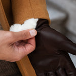 Marco (brown) - Italian lambskin leather gloves with white rabbit fur lining - Fratelli Orsini - Luxury Leather Gloves - Handmade in Italy - 6