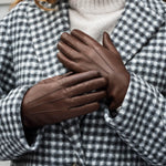 Francesca (brown) - Italian lambskin leather gloves with brown rabbit fur lining - Fratelli Orsini - Luxury Leather Gloves - Handmade in Italy - 10