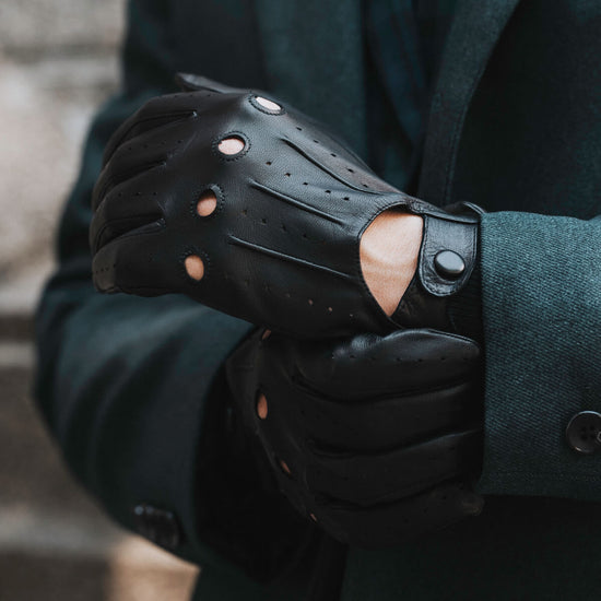 Enzo (black) - Italian lambskin leather driving gloves - Fratelli Orsini - Luxury Leather Gloves - Handmade in Italy - 3