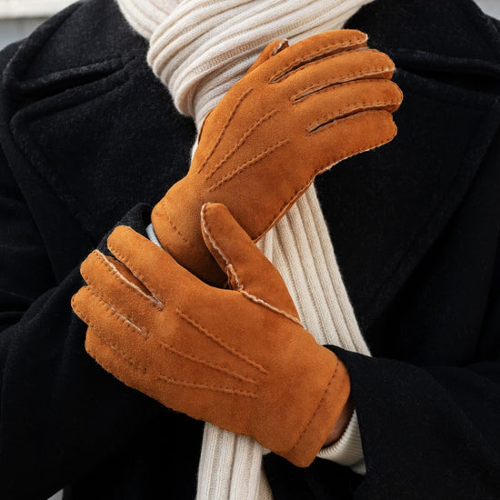 Tommaso - Italian suede leather gloves with luxurious natural sheep fur lining - Fratelli Orsini - Luxury Leather Gloves - Handmade in Italy - 8