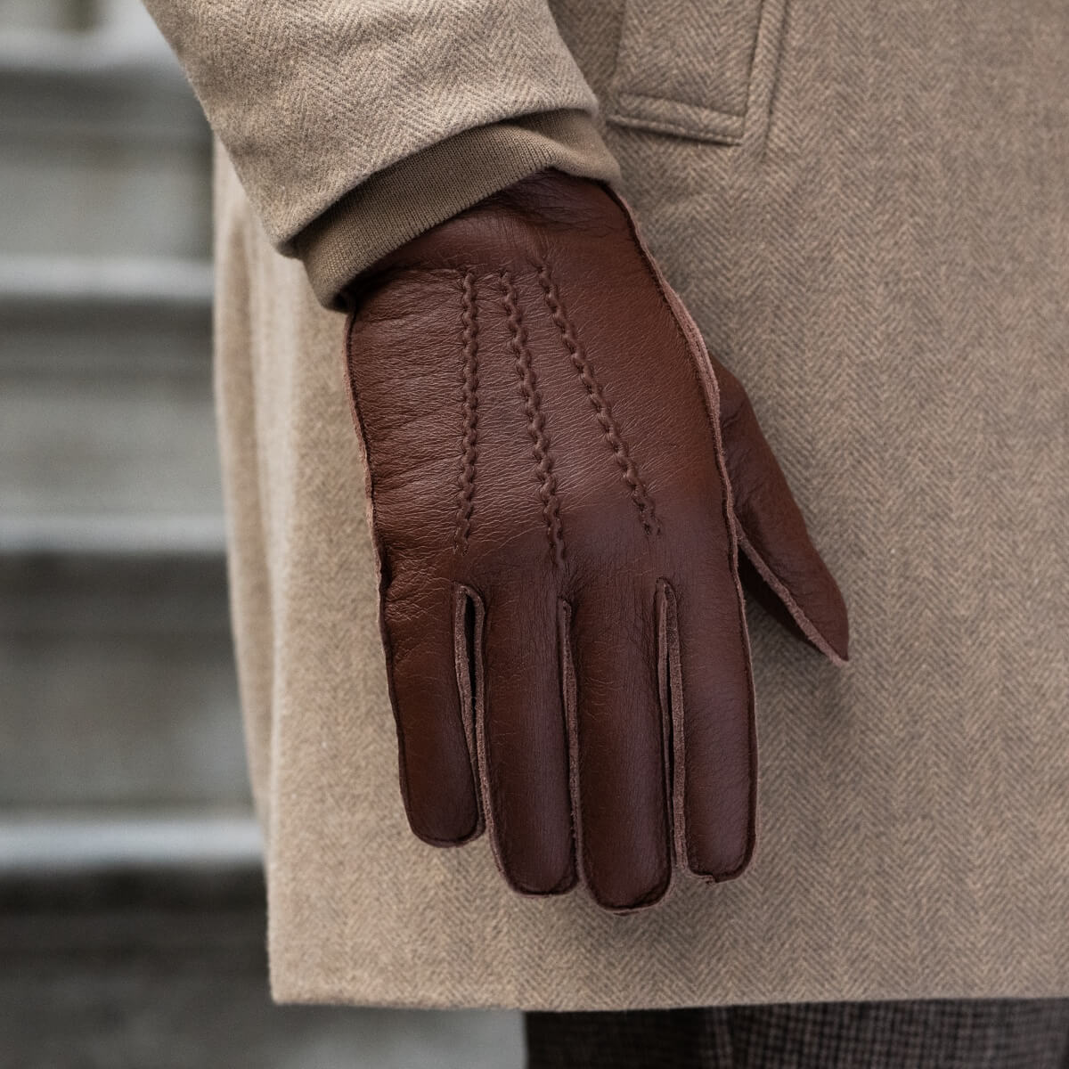 Diego - Italian gloves made of American deerskin leather with rabbit fur lining - Fratelli Orsini - Luxury Leather Gloves - Handmade in Italy - 10