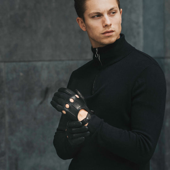Mario (black) - Italian lambskin leather driving gloves - Fratelli Orsini - Luxury Driving Gloves - Handmade in Italy - 7