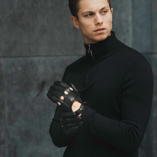 Mario (black) - Italian lambskin leather driving gloves & touchscreen feature - Fratelli Orsini - Luxury Driving Gloves - Handmade in Italy - 7