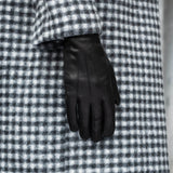 Francesca (black) - Italian lambskin leather gloves with brown fur lining