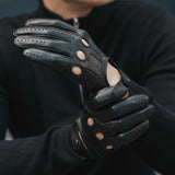 Mario (black) - Italian lambskin leather driving gloves - Fratelli Orsini - Luxury Driving Gloves - Handmade in Italy - 8