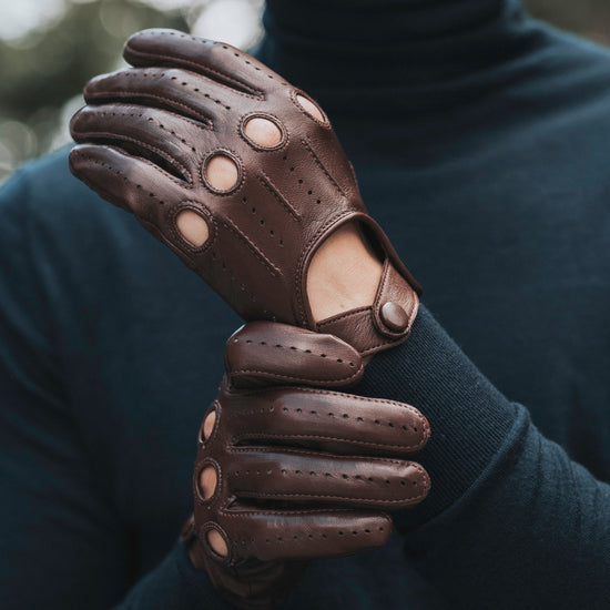 Mario (brown) - Italian lambskin leather driving gloves - Fratelli Orsini - Luxury Driving Gloves - Handmade in Italy - 7