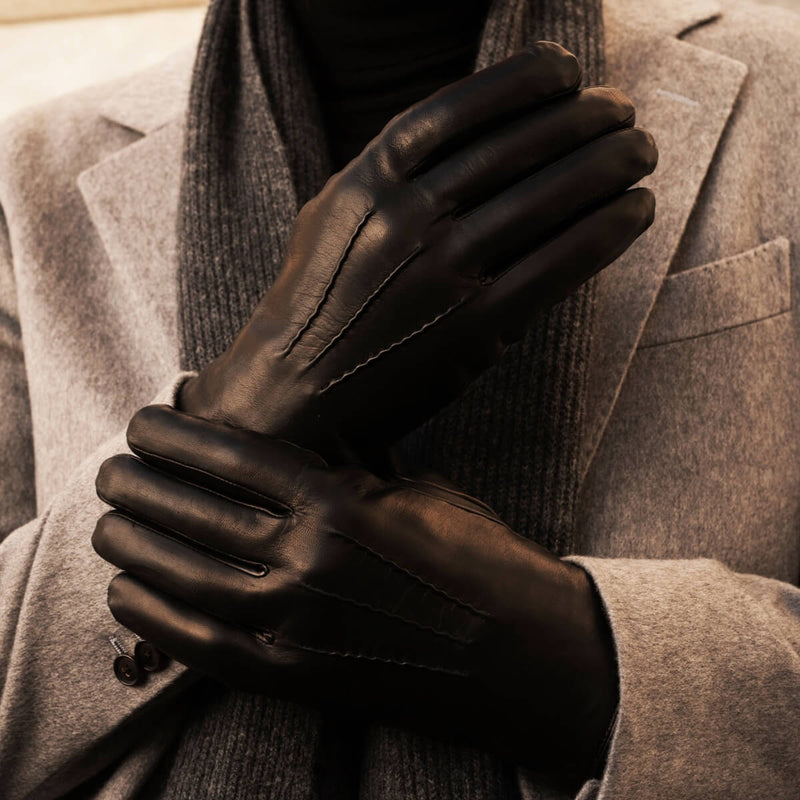 Touchscreen Leather Gloves Men Black with Wool Lining – Luxury Leather Gloves – Handmade in Italy – Fratelli Orsini® - 9