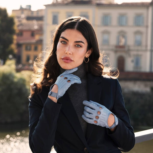Alessa (sky) - classic Italian lambskin leather driving gloves - Fratelli Orsini - Luxury Leather Gloves - Handmade in Italy - 2