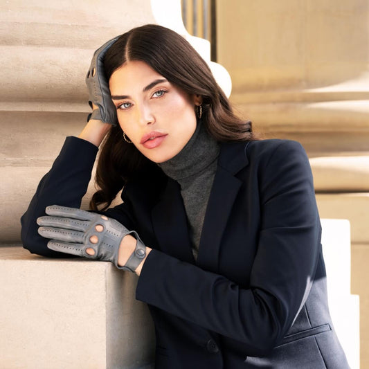 Alessa (grey) - classic Italian lambskin leather driving gloves - Fratelli Orsini - Luxury Leather Gloves - Handmade in Italy - 2