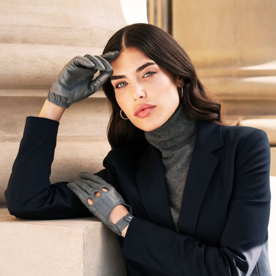 Alessa (grey) - classic Italian lambskin leather driving gloves - Fratelli Orsini - Luxury Leather Gloves - Handmade in Italy - 4