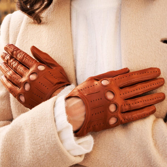 Alessa (cognac) - classic Italian lambskin leather driving gloves & touchscreen feature
 Fratelli Orsini - Luxury Leather Gloves - Handmade in Italy - 6