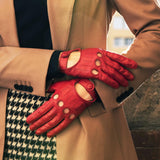 Alessa (red) - classic Italian lambskin leather driving gloves - Fratelli Orsini - Luxury Leather Gloves - Handmade in Italy - 9