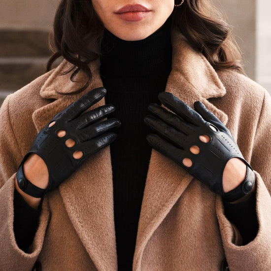 Alessa (black) - classic Italian lambskin leather driving gloves Fratelli Orsini - Luxury Leather Gloves - Handmade in Italy - 7