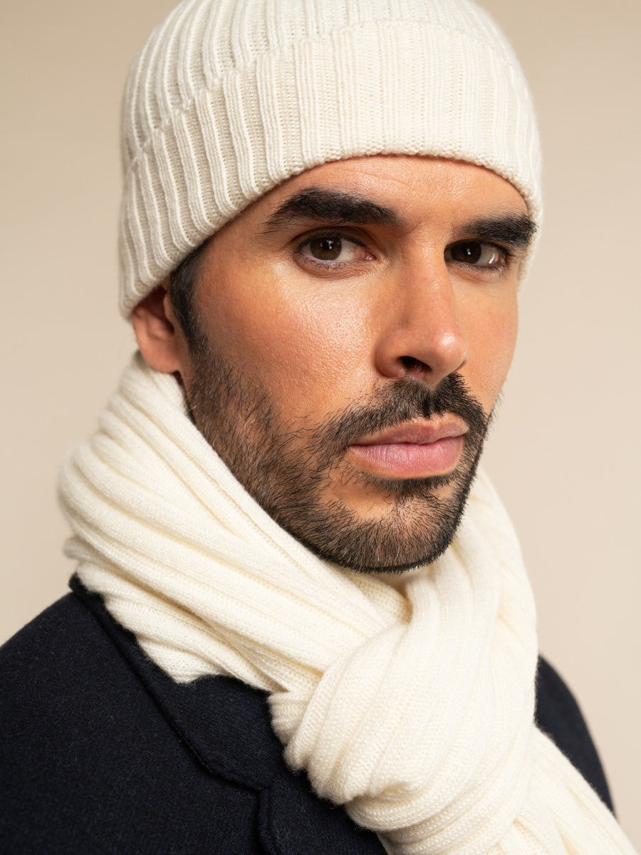 Milano (cream) - 100% cashmere ribbed beanie (unisex)  Fratelli Orsini - Luxury Beanie - Handmade in Italy - 6