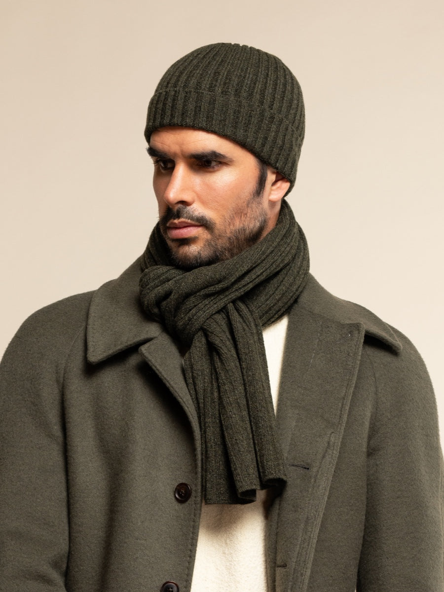 Milano (dark green) - 100% cashmere ribbed beanie (unisex)- Fratelli Orsini - Luxury Beanie - Handmade in Italy -   5