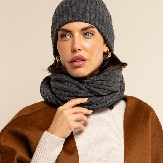 Milano (dark grey) - 100% cashmere ribbed beanie (unisex) - Fratelli Orsini - Luxury Beanie - Handmade in Italy -    6