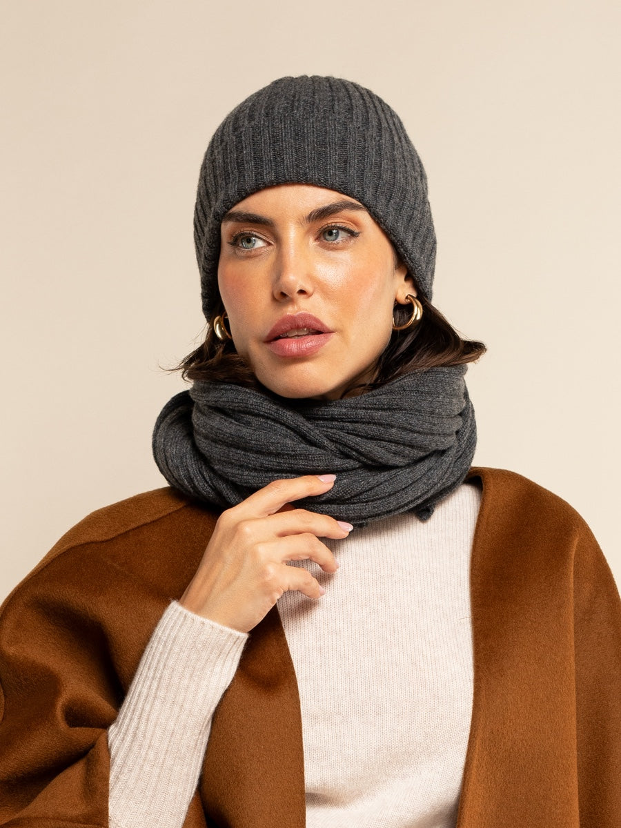 Milano (dark grey) - 100% cashmere ribbed beanie (unisex) - Fratelli Orsini - Luxury Beanie - Handmade in Italy -    6