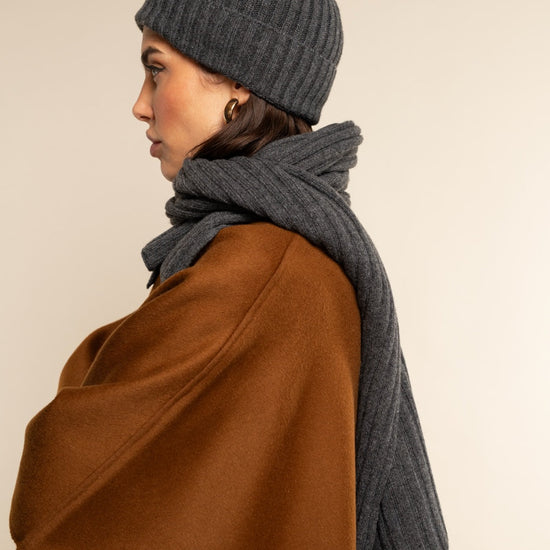 Milano (dark grey) - 100% cashmere ribbed beanie (unisex) - Fratelli Orsini - Luxury Beanie - Handmade in Italy -   10