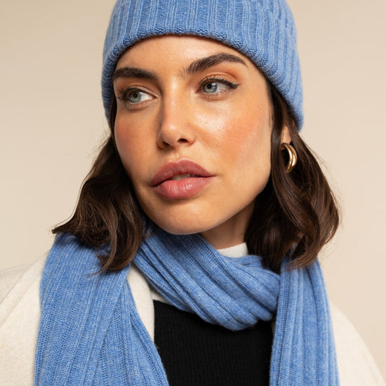 Milano (light blue) - 100% cashmere ribbed beanie (unisex)- Fratelli Orsini - Luxury Beanie - Handmade in Italy -      8