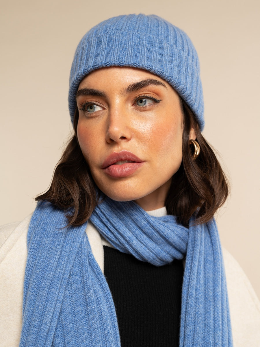 Milano (light blue) - 100% cashmere ribbed beanie (unisex)- Fratelli Orsini - Luxury Beanie - Handmade in Italy -      8
