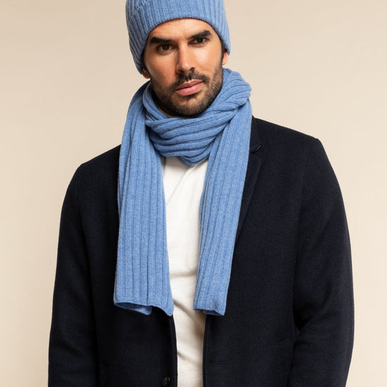 Milano (light blue) - 100% cashmere ribbed beanie (unisex)- Fratelli Orsini - Luxury Beanie - Handmade in Italy -   10