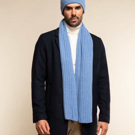 Milano (light blue) - 100% cashmere ribbed beanie (unisex)- Fratelli Orsini - Luxury Beanie - Handmade in Italy -   13