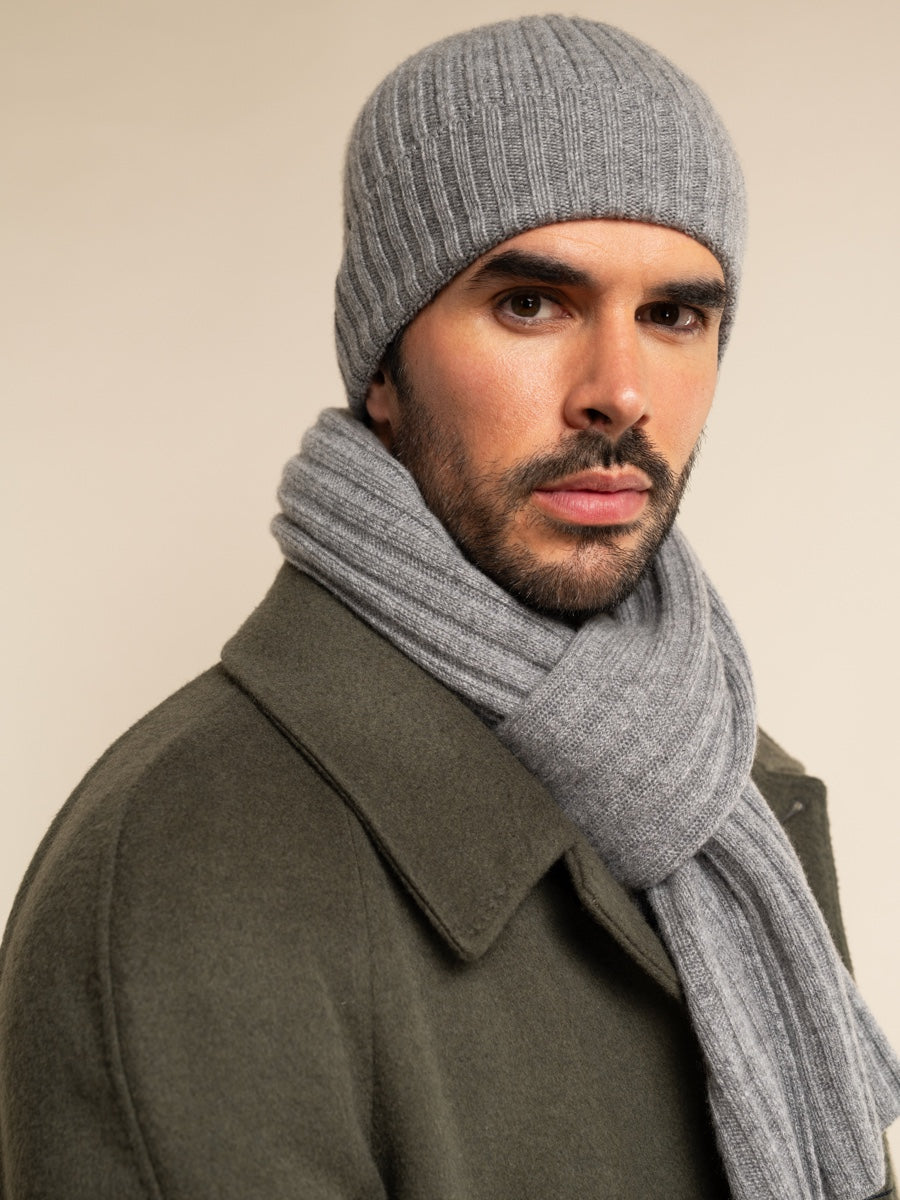 Milano (light grey) - 100% cashmere ribbed beanie (unisex)- Fratelli Orsini - Luxury Beanie - Handmade in Italy -  9