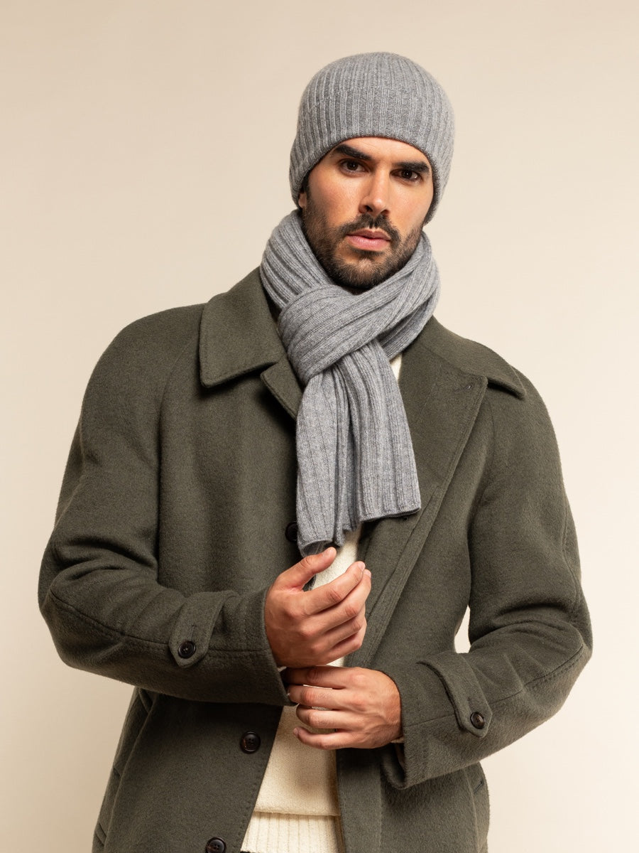 Milano (light grey) - 100% cashmere ribbed beanie (unisex)- Fratelli Orsini - Luxury Beanie - Handmade in Italy -  13