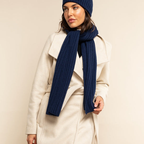 Milano (navy blue) - 100% cashmere ribbed beanie (unisex)- Fratelli Orsini - Luxury Beanie - Handmade in Italy -   9