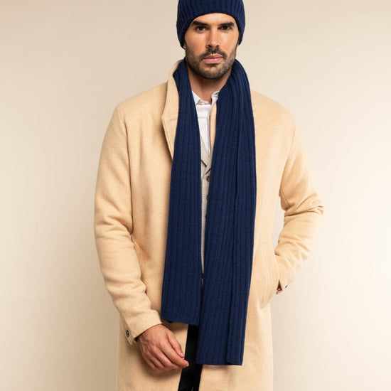 Milano (navy blue) - 100% cashmere ribbed beanie (unisex)- Fratelli Orsini - Luxury Beanie - Handmade in Italy -   11